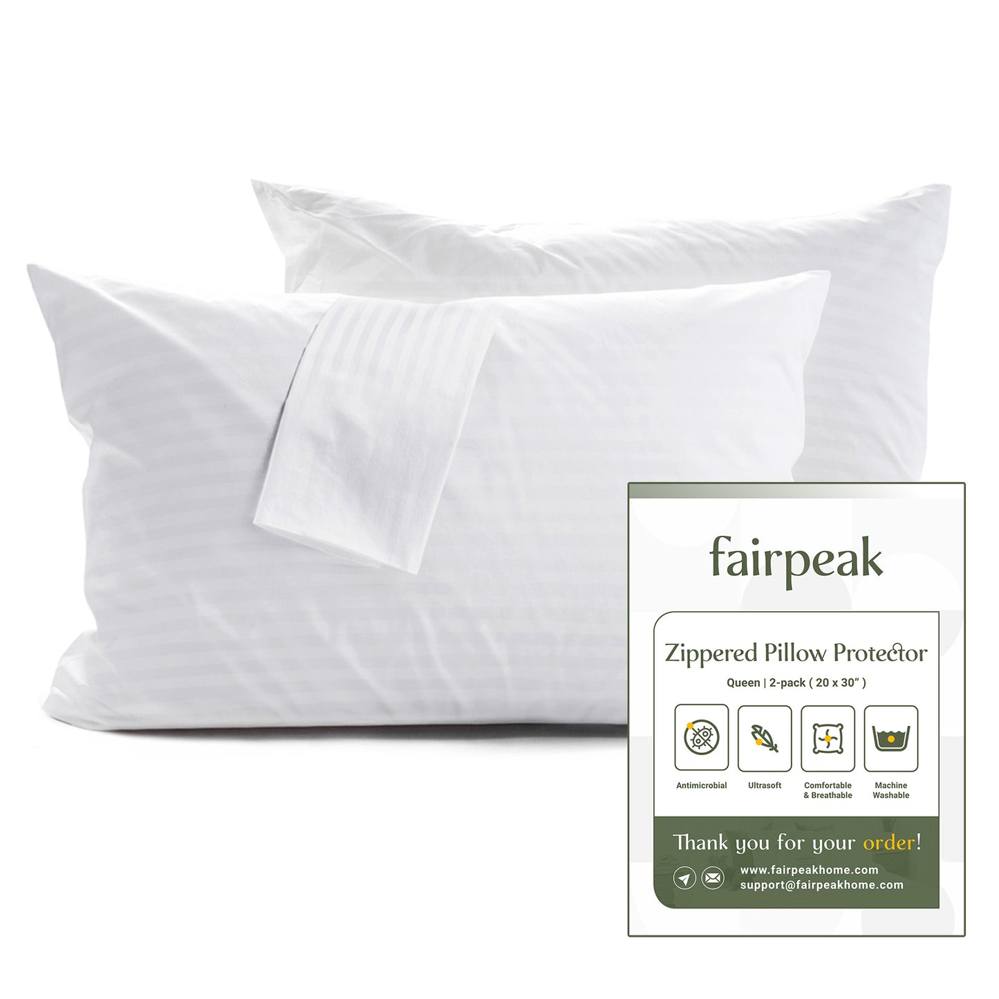 Pillow Covers Bed Pillow Protectors with Zipper, Pillow Cases, Dust Mite and Allergens Resistant, Allergy-Sensitive, Luxury Hotel Quality, Breathable, Soft, Machine Washable, Queen Size, 20 x 30, 2 Pack