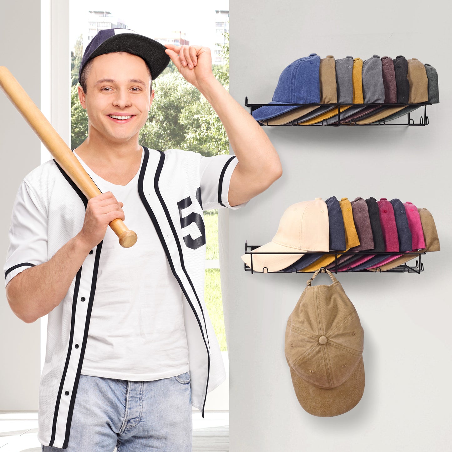 Wall Hat Racks for Baseball Caps, 3-Pack Hat Rack for Each Holder Stores Up to 20 Caps