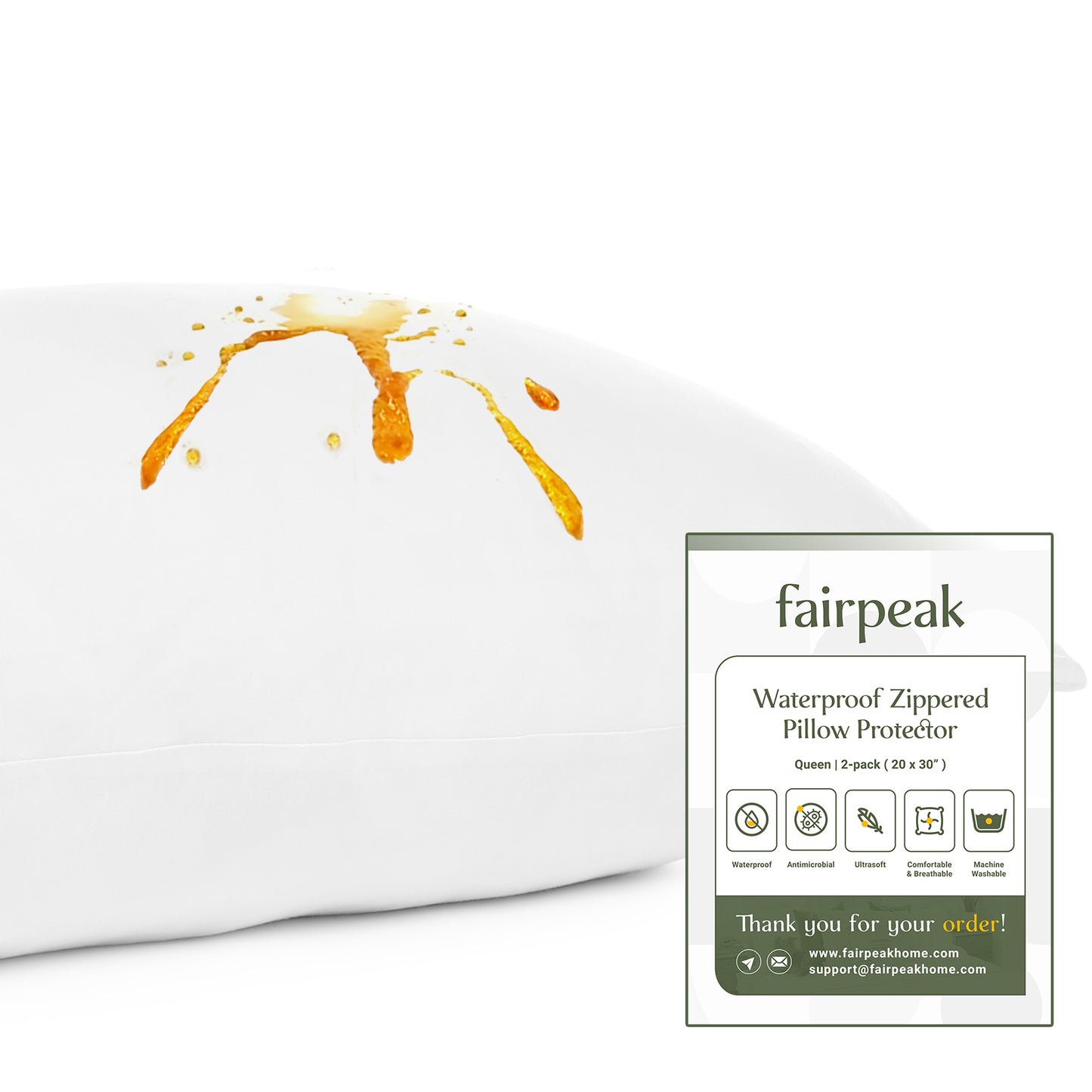 Fairpeak Waterproof Pillow Protectors Queen Size (2P)